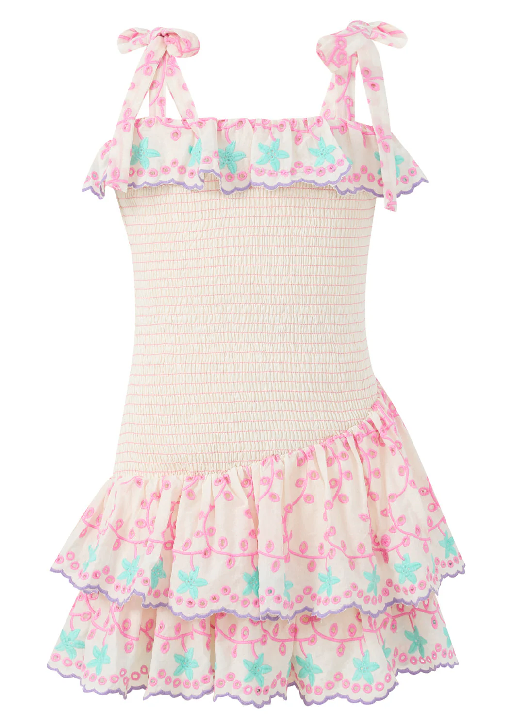 Alanna Shirred Embroidered Mini Dress - Image 3