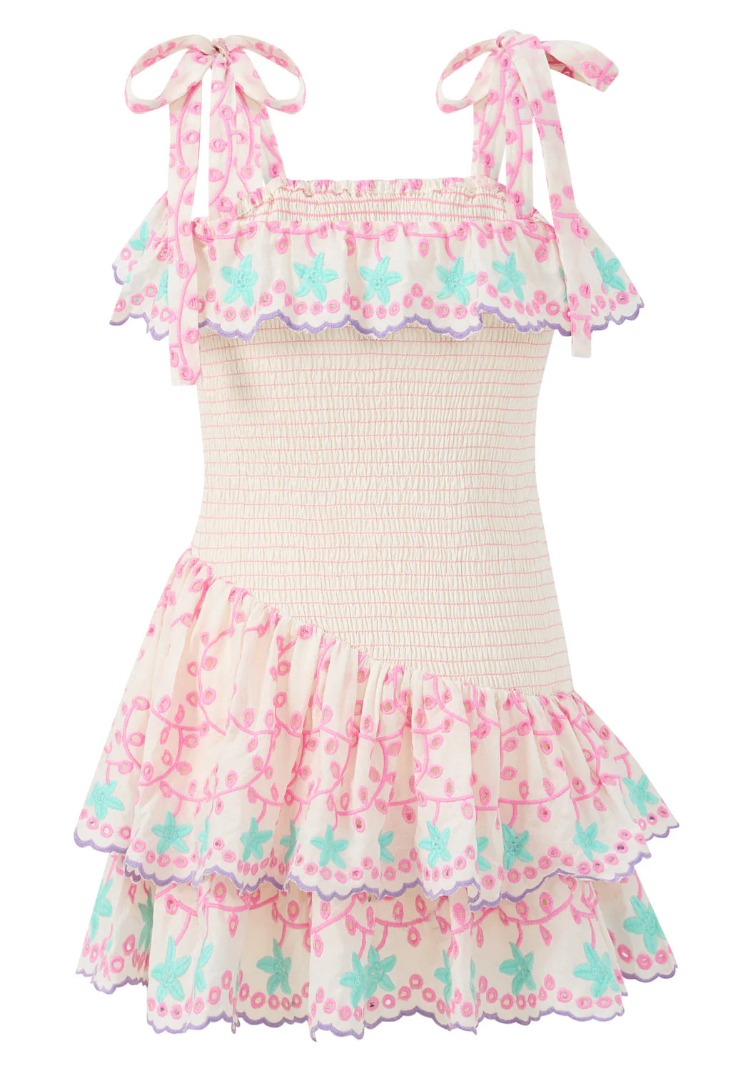 Alanna Shirred Embroidered Mini Dress - Image 4